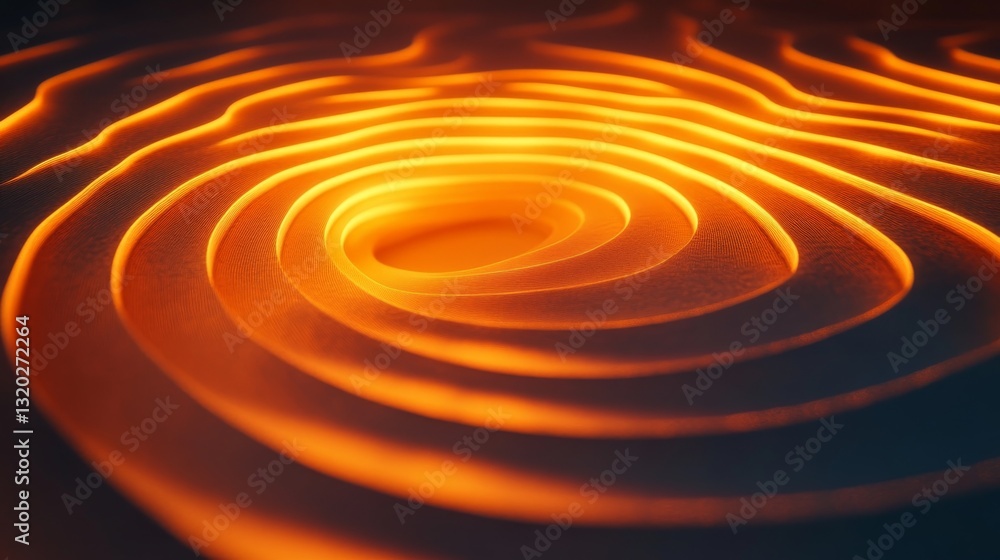 Poster abstract glowing concentric circles creating a surreal orange and black backdrop