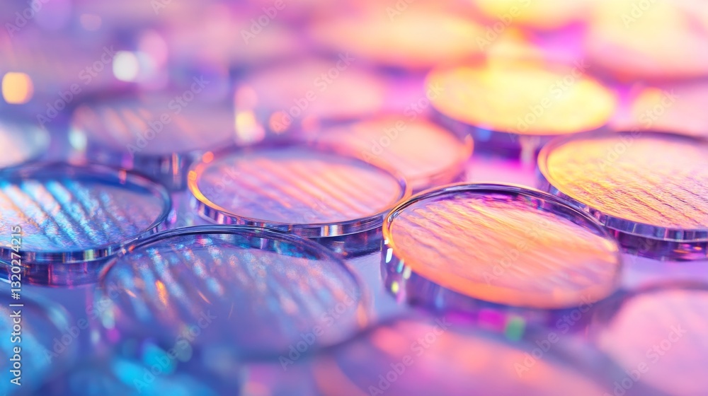 Aufkleber a macro photograph featuring overlapping round glass objects and light