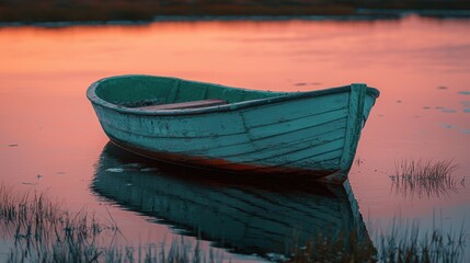 Obraz premium Tranquil boat floating on still water surrounded by natural beauty representing a serene experience