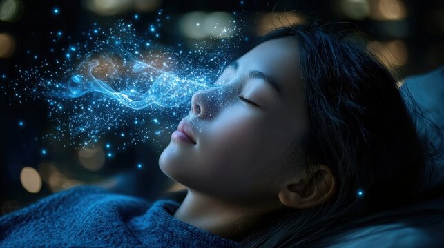 Woman peacefully sleeping with closed eyes in a serene environment inducing calmness and relaxation for a restful slumber