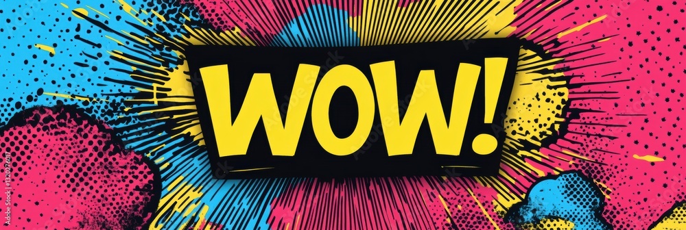 Poster bold comic style speech bubble displays wow with vibrant colors and engaging patterns for a striking