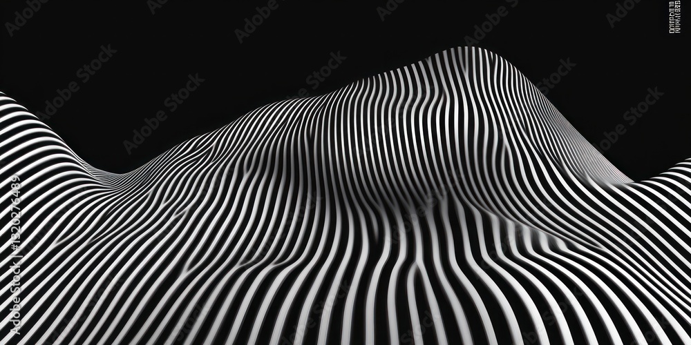 Poster abstract black and white optical illusion digital background with flowing wavy lines and symmetrical