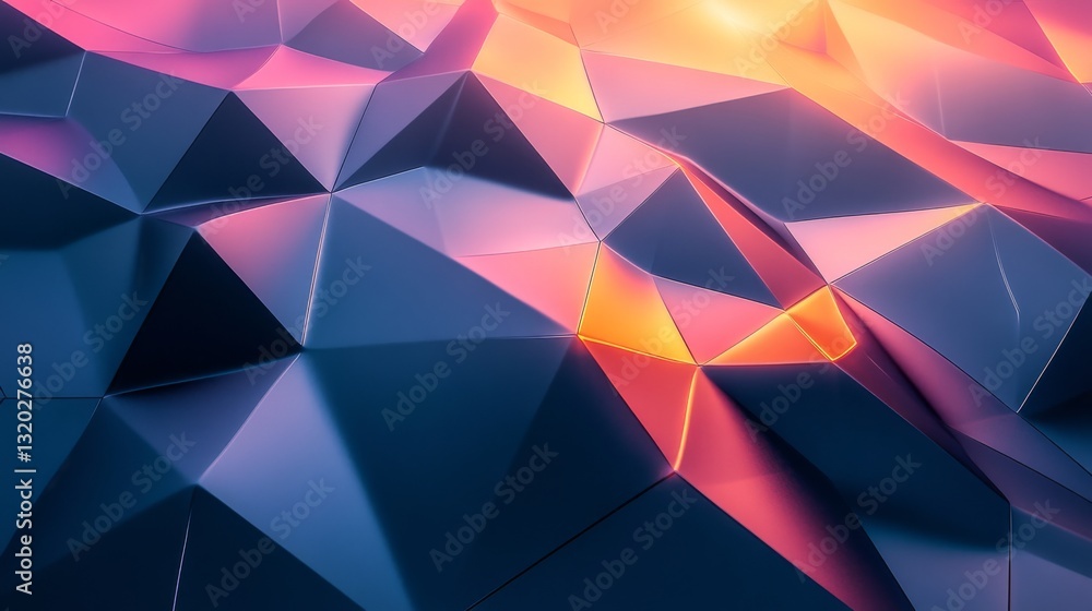 Aufkleber geometric polygonal surface with vibrant color gradients and illuminated edges