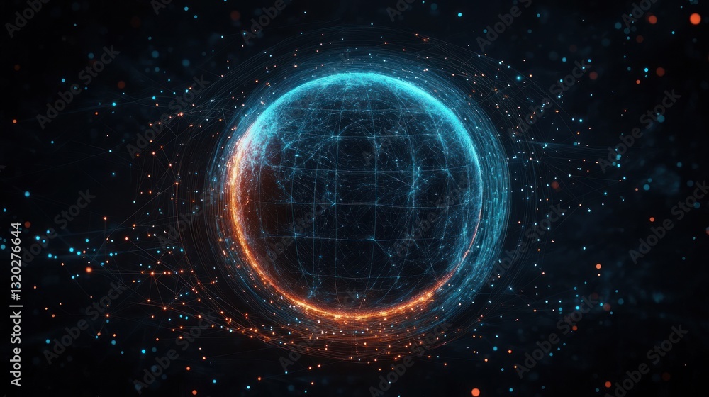 Aufkleber futuristic digital globe with global network connections in deep space background