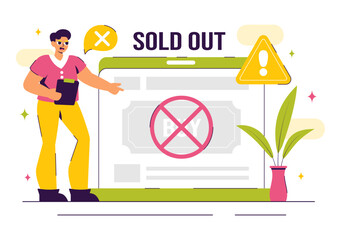 Sold Out Vector Illustration featuring a Shopping Message or Special Offer Indicating Product Unavailability in a Flat Style Cartoon Background