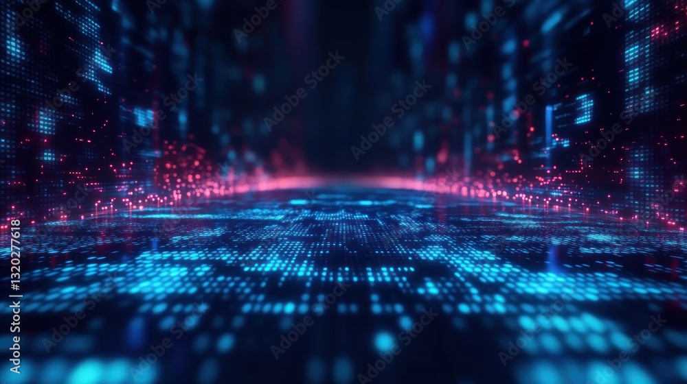Aufkleber futuristic digital grid with glowing particles high-tech aesthetic cyberpunk design concept of data 