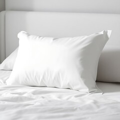 Plain white pillow on a bed mockup