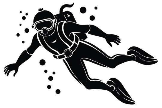 black diver swimming underwater, scuba gear clip art preview
