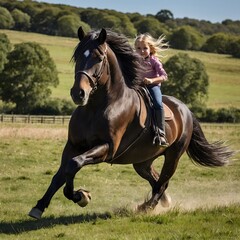Obraz premium Breezy Adventures: A Dales Pony and Young Rider in Sync