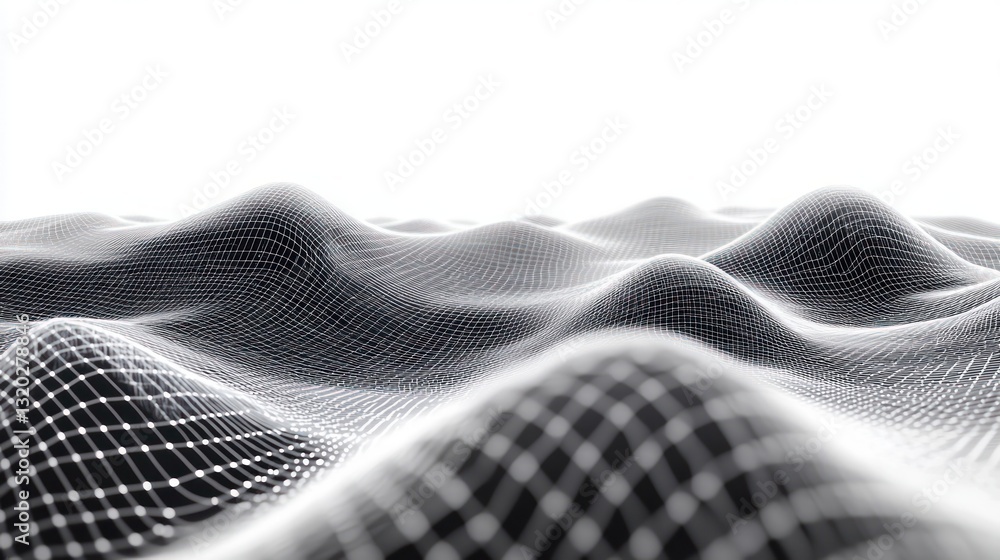 Poster futuristic digital wireframe landscape with undulating waves and ambient light for technology visual