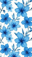 Fototapeta premium Elegant abstract blue flowers seamlessly intertwining in a graceful pattern, graceful, blue