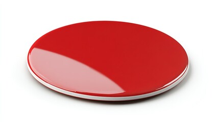 Elegant Red Circular Plate with Glossy Finish on a White Background