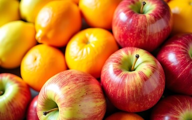 fresh fruits: apples, oranges, lemons in contrast, fruit menu
