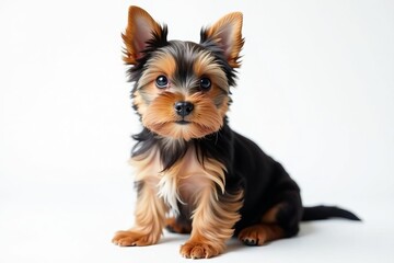 Yorkshire terrier puppy sitting on white background, pet, isolated, animal