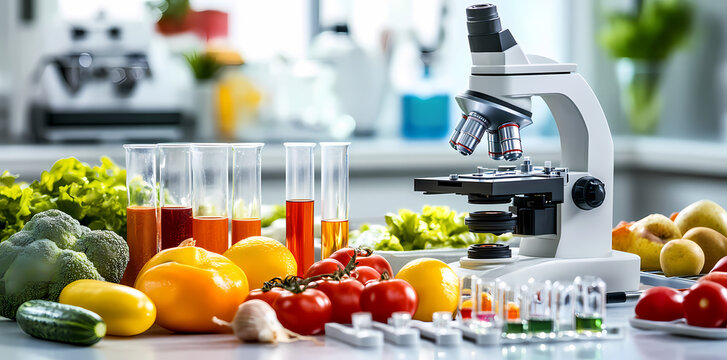 Nutritional Science: A vibrant collection of fresh produce and scientific tools, showcasing the intersection of food and research, creating a visual symphony of health and innovation.