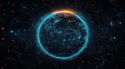 Fototapeta premium Futuristic Digital Globe with Network Connections in Deep Space
