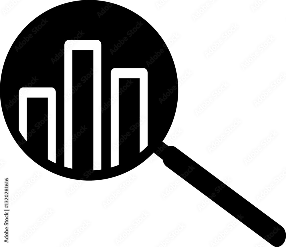 Poster magnifying glass over a bar chart vector icon. seo analysis line icon. replaceable vector design.