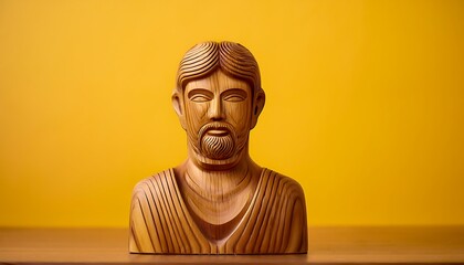 Elegant Wooden Icon Portrait on Vibrant Yellow Background