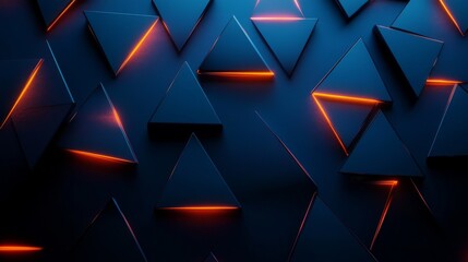 Geometric pattern of dark blue triangles with glowing orange accents