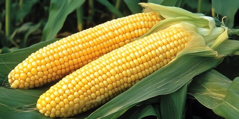 Harvesting Fresh Corn Ears with Bright Yellow Kernels Surrounded by Green Leaves