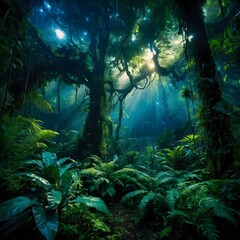 Obraz premium Radiant Realms: The Mystical Jungle Beneath the Nebula