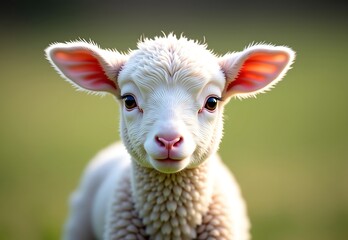 Obraz premium gentle gaze of white lamb, soft fur, head tilt