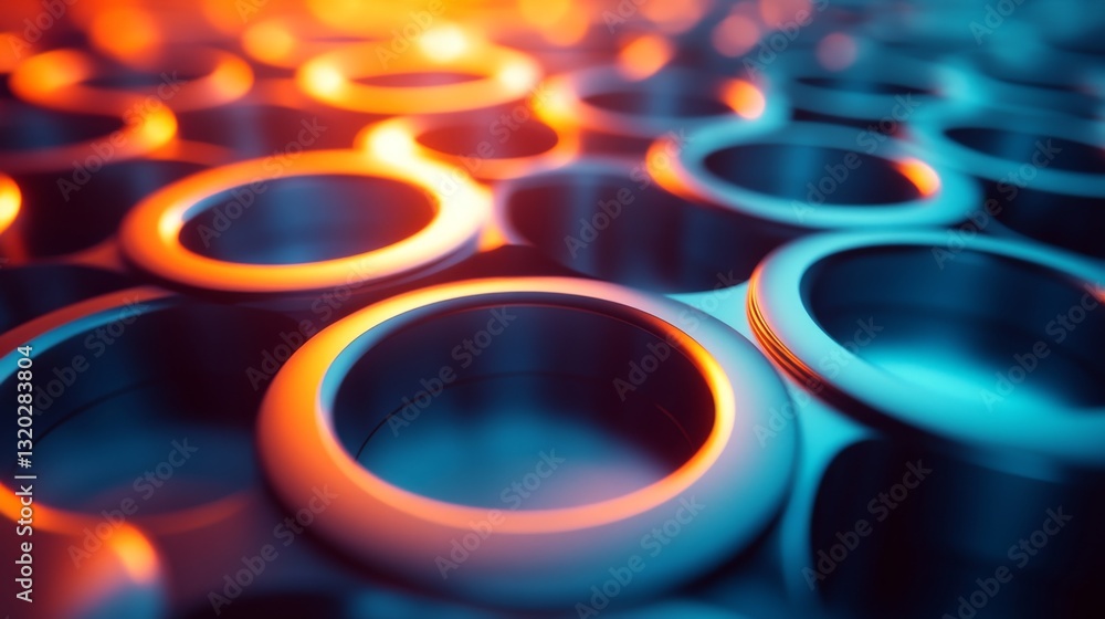 Poster abstract composition of multiple metal ring shaped objects