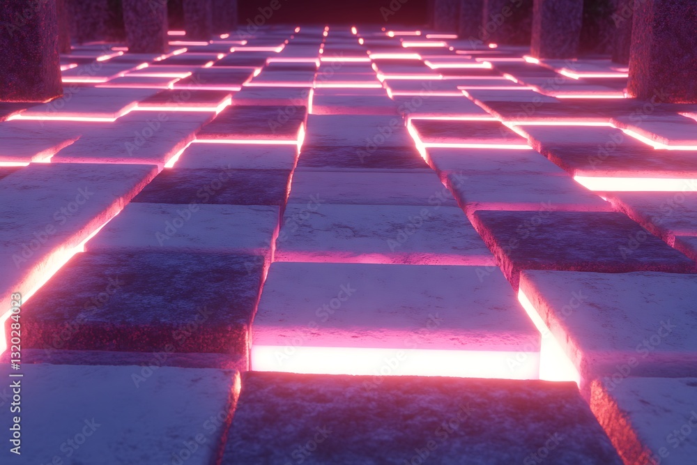 Poster a perspective view of glowing tiles creating a walkway