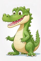 Obraz premium Adorable cartoon crocodile waving happily, white background. 