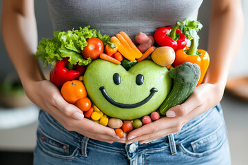 Nourishing the Body: Hands cradle a vibrant array of fresh vegetables, symbolizing gut health, balanced nutrition and healthy eating habits.