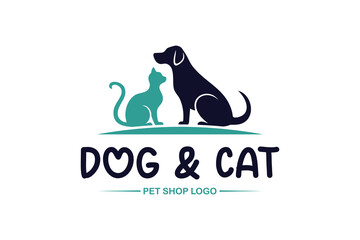 Cat and dog pet shop logo, pet care design logo 