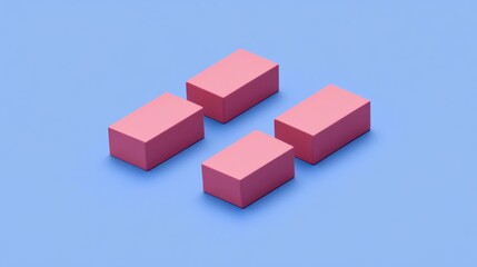 Obraz premium Four pink cubes arranged on a light blue background.