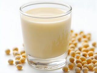 Nutritious glass of pea protein milk with peanuts isolated on a clean white background for a healthy lifestyle choice