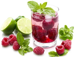 Refreshing glass of ras mojita beverage served on a crisp white background perfect for summer and party occasions