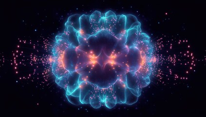 Abstract Glowing Sphere of Neon Particles with Futuristic Wireframe and Geometric Design