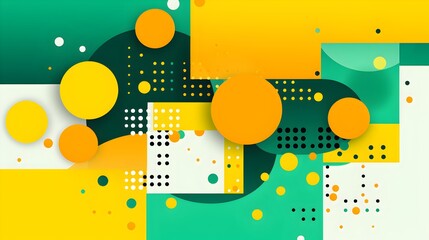Obraz premium Minimalist Memphis Style Abstract Green and Yellow Background with Geometric Accents