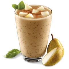Smooth drink blended with fresh pear isolated on a bright white background ideal for healthy...