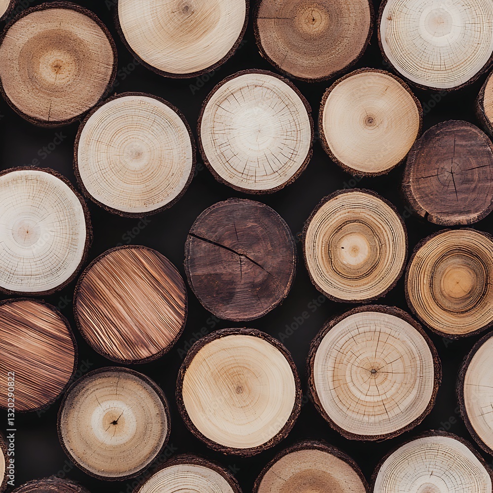 Aufkleber a close-up view of various tree trunk cross-sections, showcasing their natural patterns, textures, a
