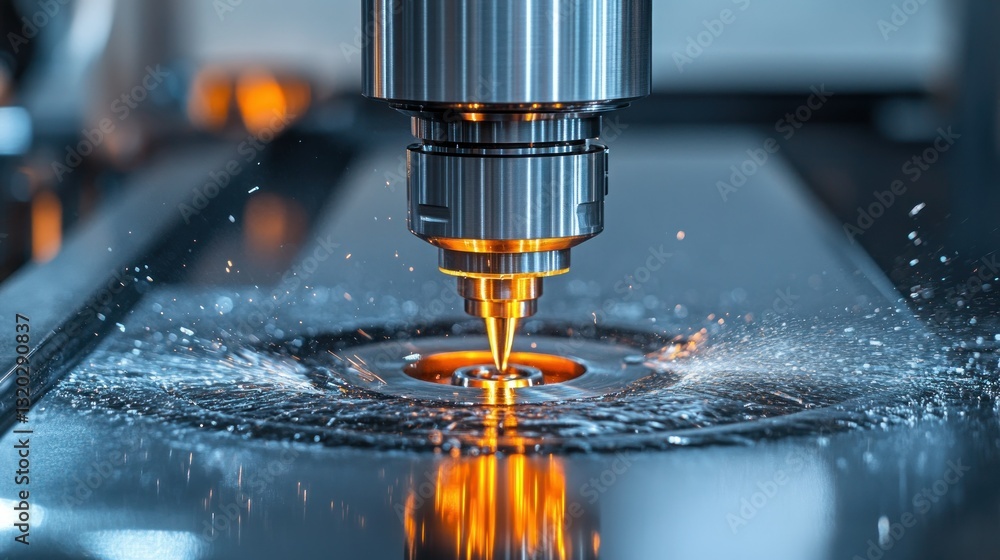 Poster precision machining process with sparks and coolant