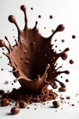 Chocolate explosion on white, close-up detail showing texture, detail, candy