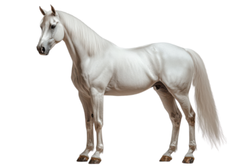 white horse isolated on white background, elegant stallion pose