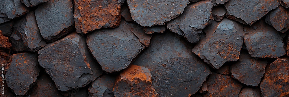 Aufkleber a textured close-up of rugged, dark stones with hints of rust, showcasing natural variations in colo