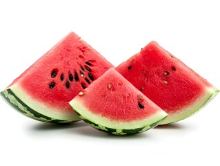 Two juicy slices of ripe watermelon isolated on a bright white background perfect for summer...