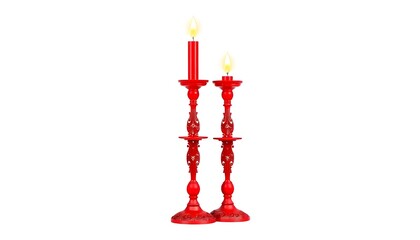Two Elegant Red Candlesticks Intricate Designs White Background