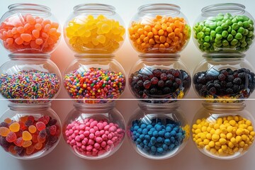 Colorful Assorted Candy Display in Transparent Containers for a Sweet Treat Experience