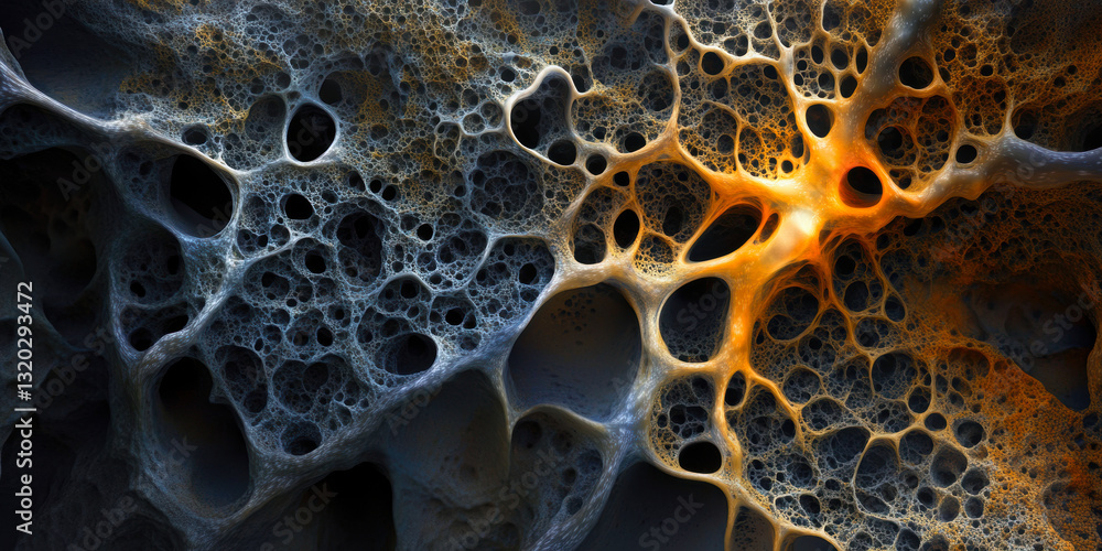 Poster explore an abstract representation of organic textures, showcasing intricate networks of bubbles and