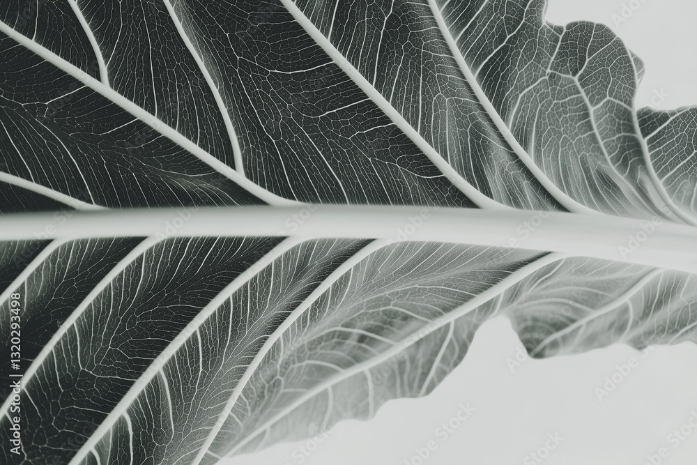 Poster close up of leaf showcasing intricate veins and natural structure, with blurred background enhancing