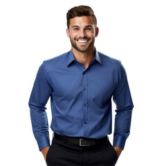Fototapeta premium Businessman is wearing a blue shirt and black pants isolated on transparent background