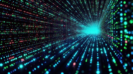 Futuristic Cyberpunk Abstract Art Matrix with Glowing Dots in Green and Blue for Technology Background