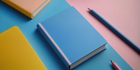 Minimalistic Flat Lay Notebooks and Pencils in Soft Pastel Colors